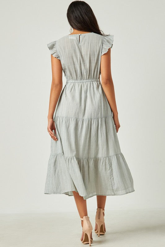 Striped Textured Cut Out Midi