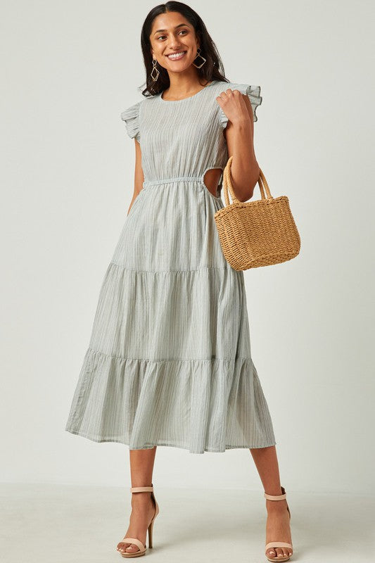 Striped Textured Cut Out Midi