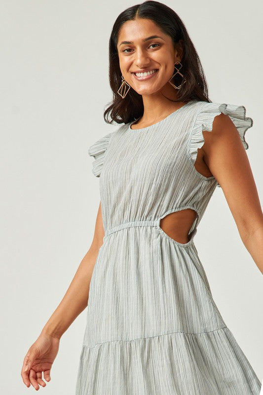 Striped Textured Cut Out Midi