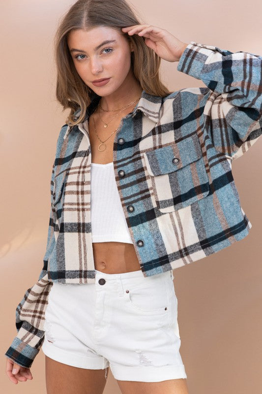 Plaid Cropped Shirt Jacket