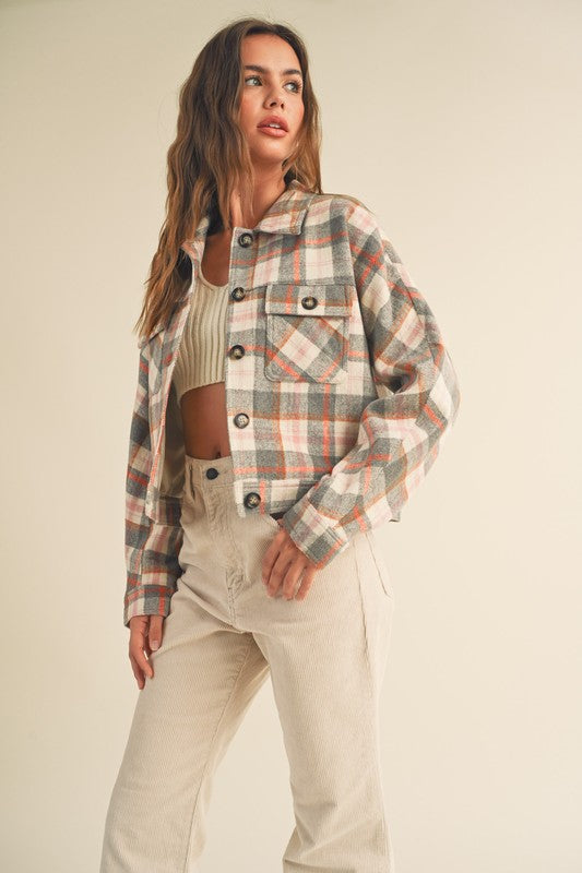 Plaid Cropped Shirt Jacket
