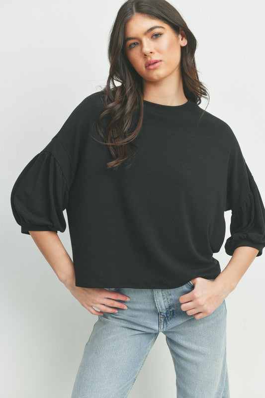 Cherish Puff Sleeve French Terry Top