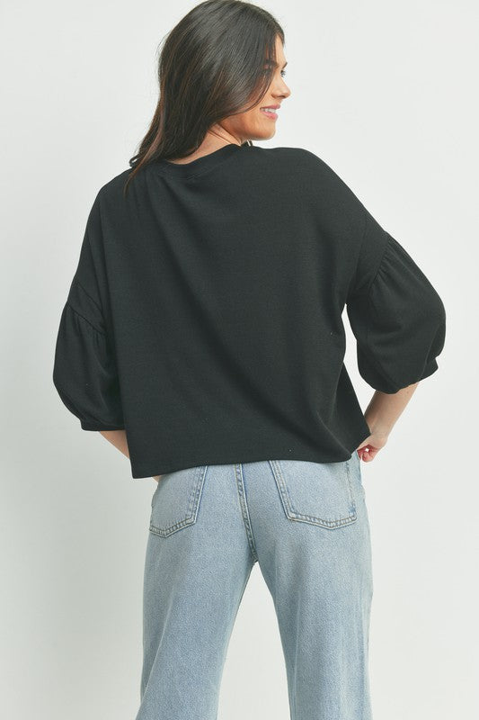 Cherish Puff Sleeve French Terry Top