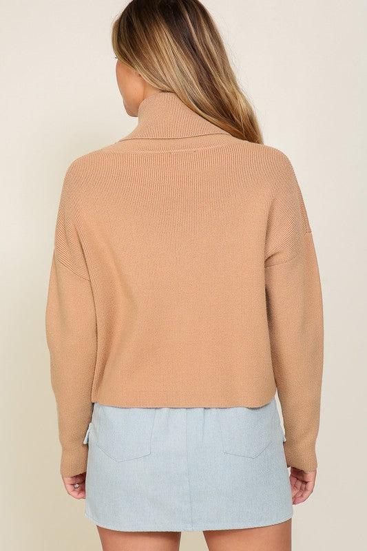 Taupe Knitted Turtleneck Sweater
