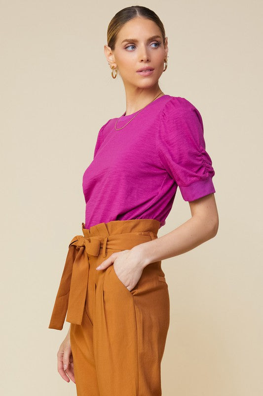 Skies are Blue Ruched Sleeve Knit Top