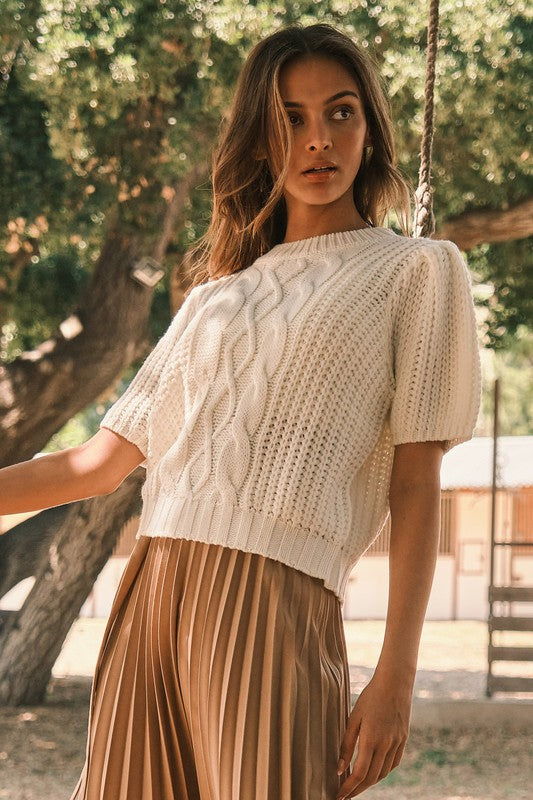 Ces Femme Puff Sleeve Cable Sweater