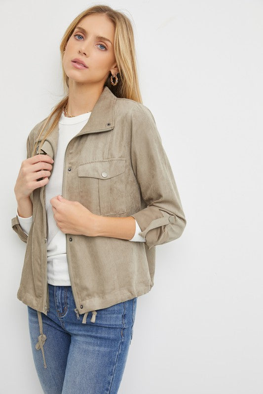 Olive Cropped Utility Jacket