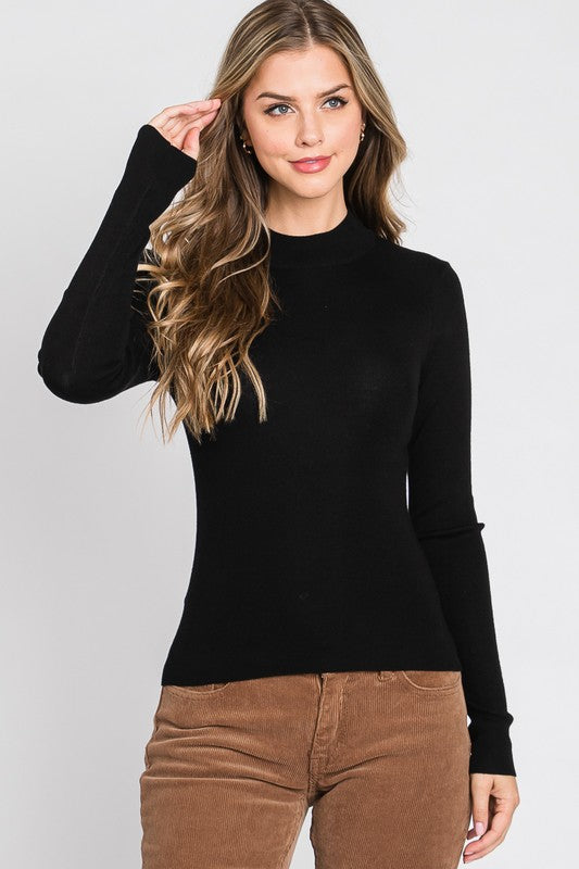 Black Rib Knit Long Sleeve Top
