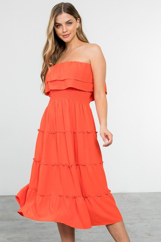 THML Orange Smocked Tiered Dress