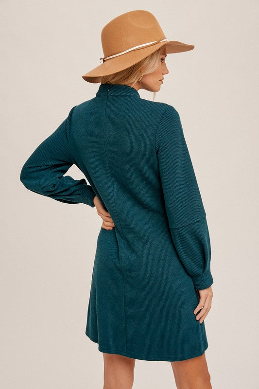 Mocked Neck RIbbed Knit Dress