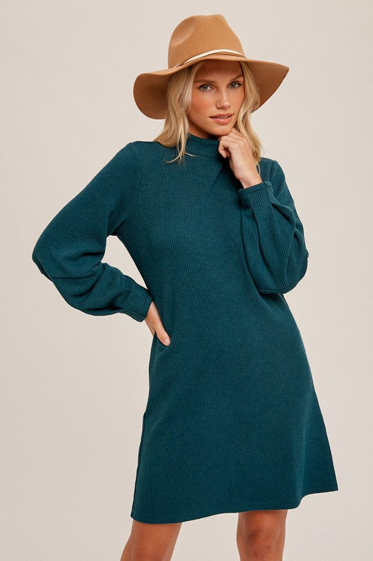 Mocked Neck RIbbed Knit Dress