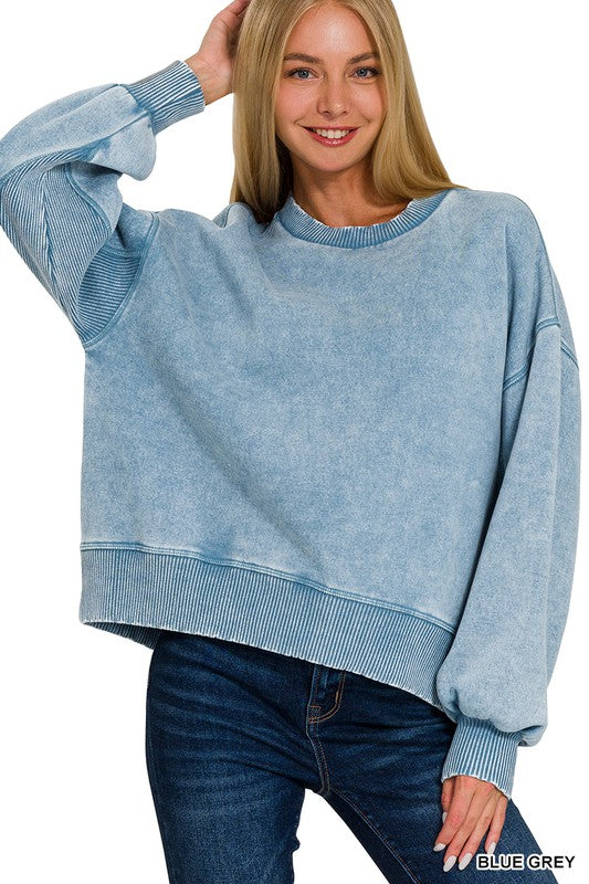 Acid Washed Fleece Oversized Pullover
