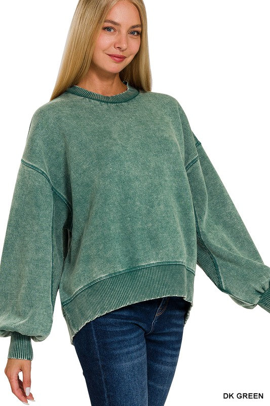 Acid Washed Fleece Oversized Pullover