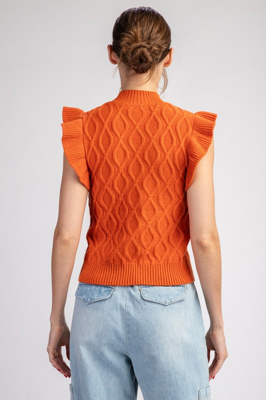 EE:some Mock Neck Flutter Sleeve Sweater Top