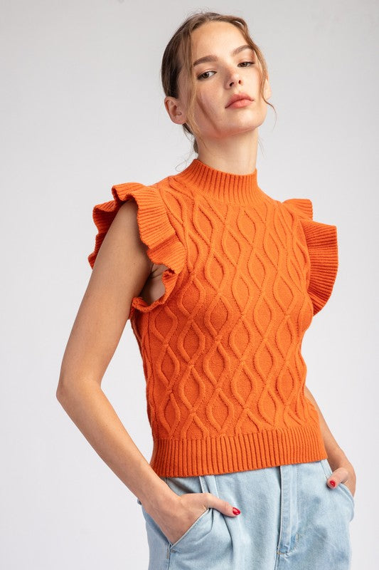EE:some Mock Neck Flutter Sleeve Sweater Top