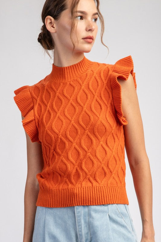 EE:some Mock Neck Flutter Sleeve Sweater Top