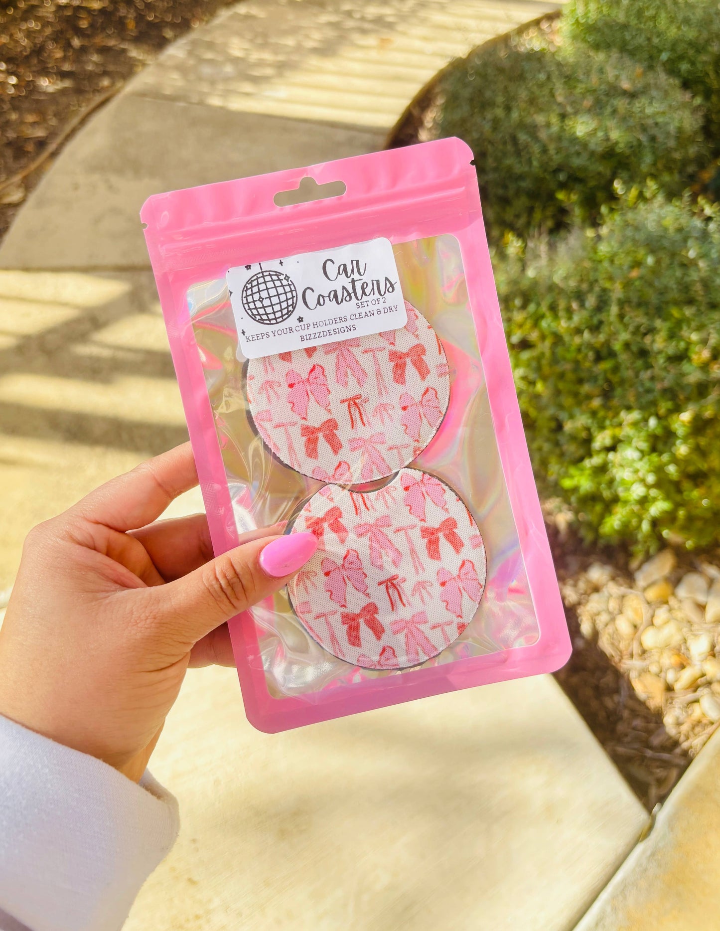 Pink Bow Coquette Car Coasters