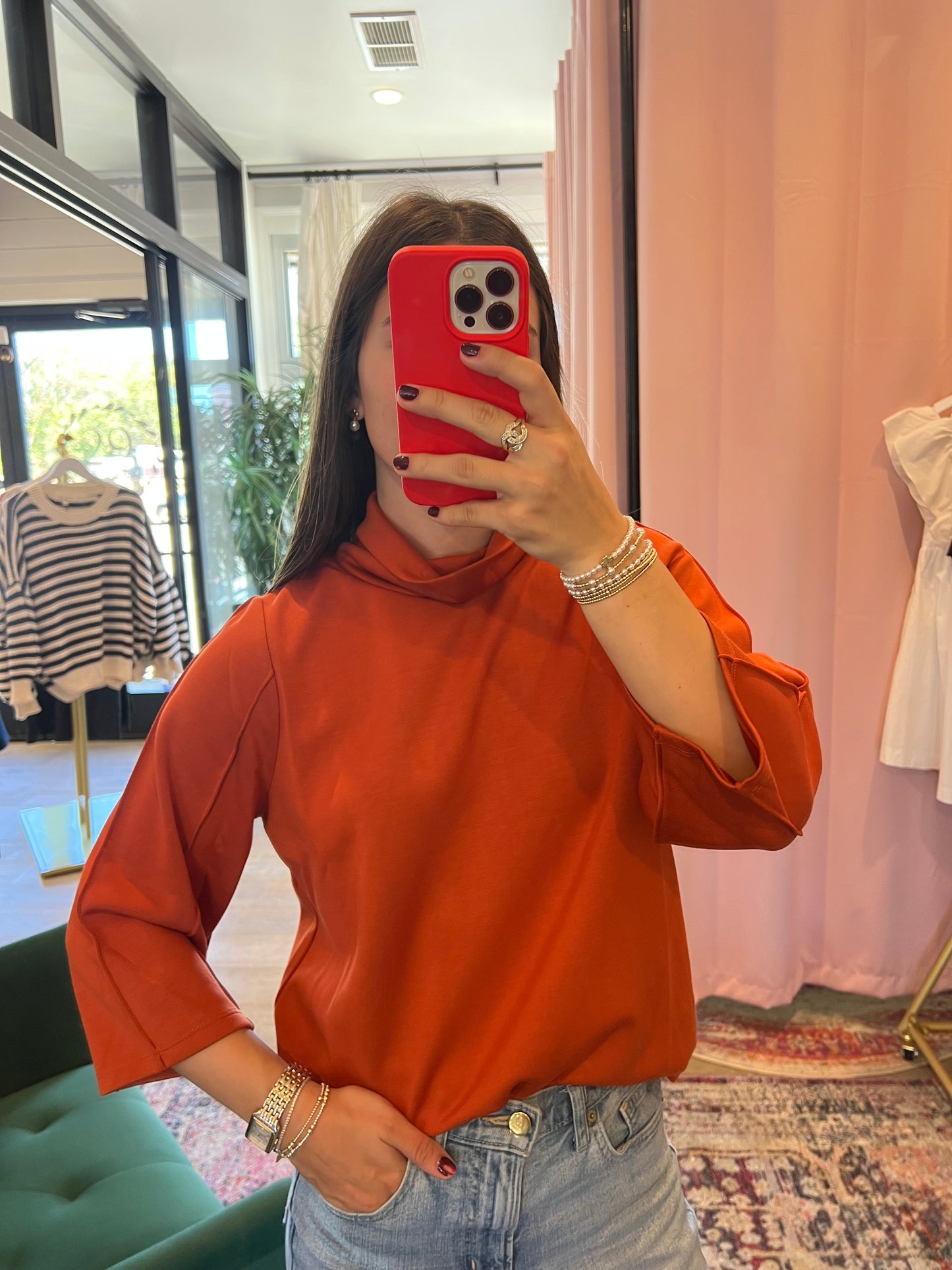 THML Rust Funnel-neck Top