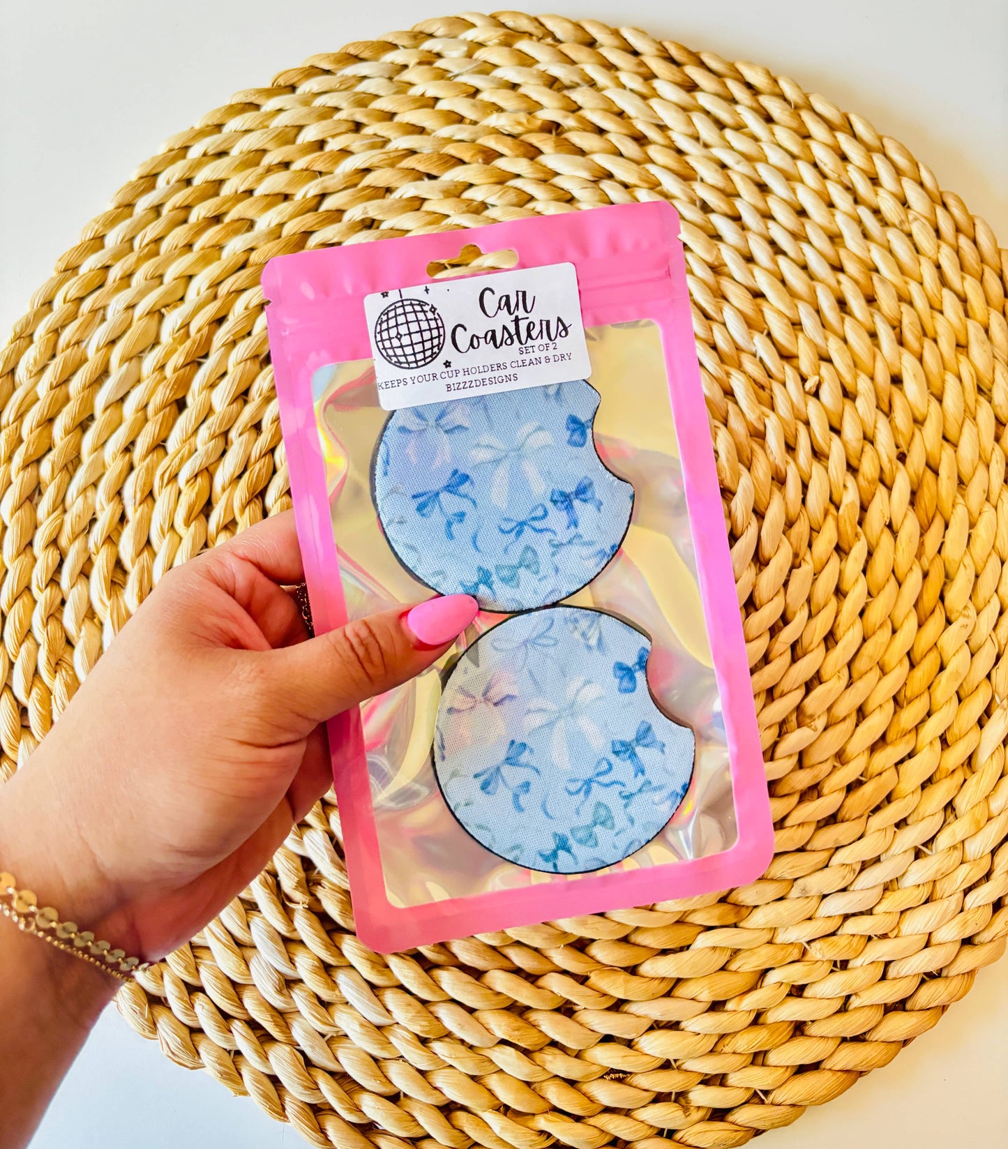 Blue Bow Coquette Car Coasters