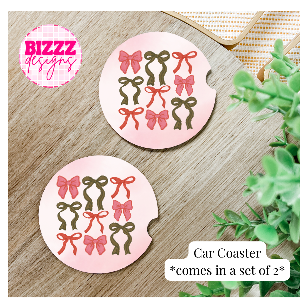 Coquette Pink & Girly Bow Car Coasters