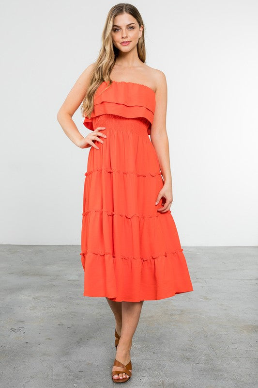 THML Orange Smocked Tiered Dress