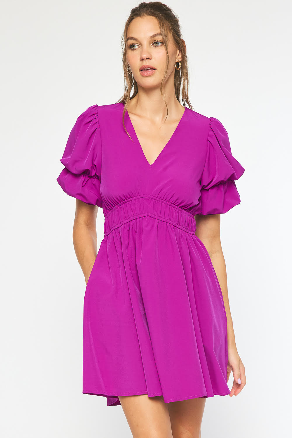 Solid V-Neck Dress