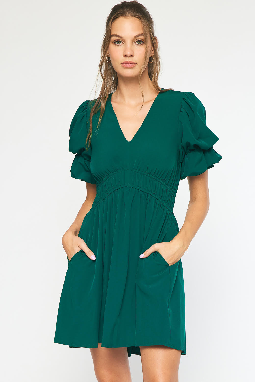Solid V-Neck Dress