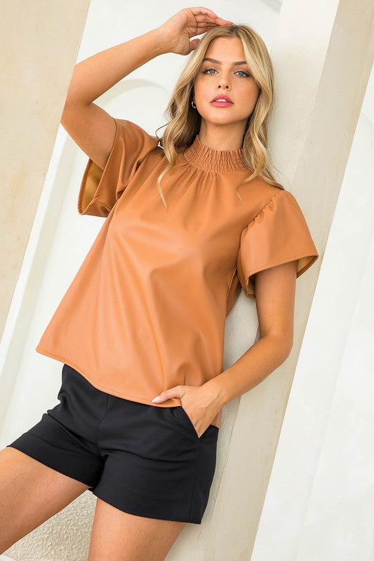 THML Camel Flutter Sleeve Top