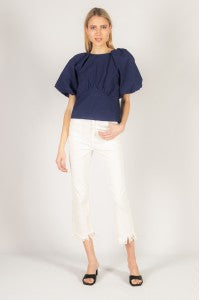 Navy Puff Sleeve Top