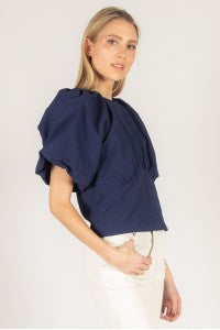 Navy Puff Sleeve Top