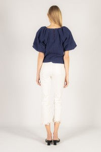 Navy Puff Sleeve Top