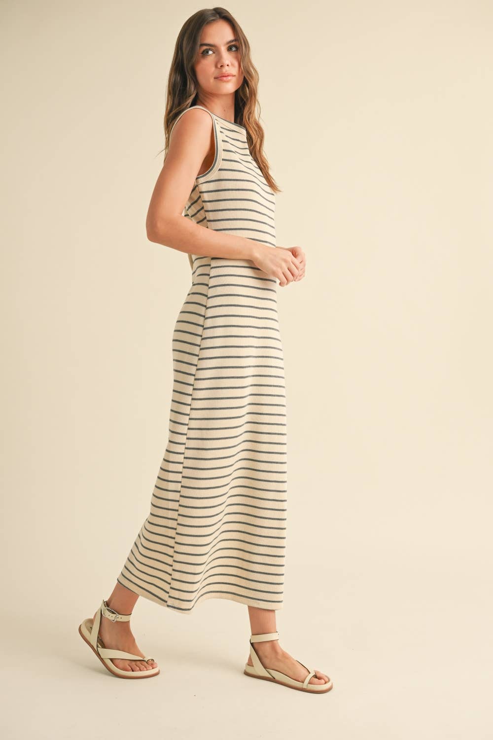 Miou Muse Striped Pattern Knitted Dress