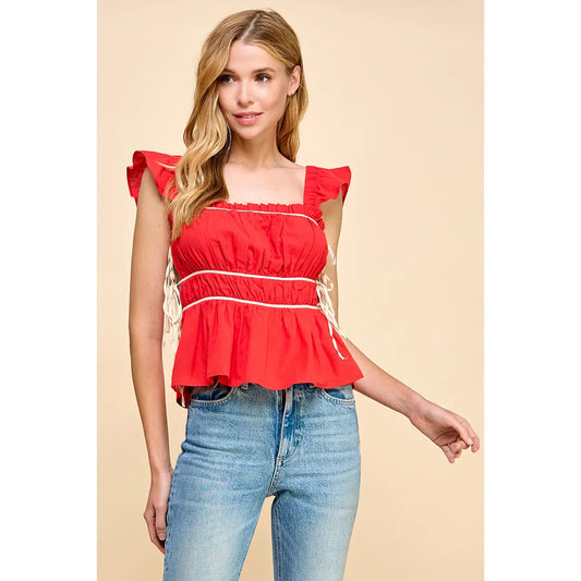 TCEC Ruched Detail Ruffled Straps Top