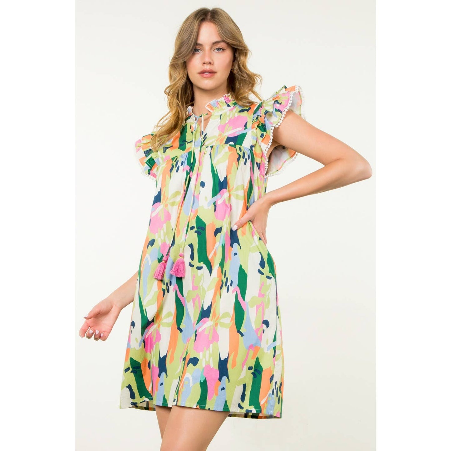 THML - Flutter Sleeve Multi Color Dress