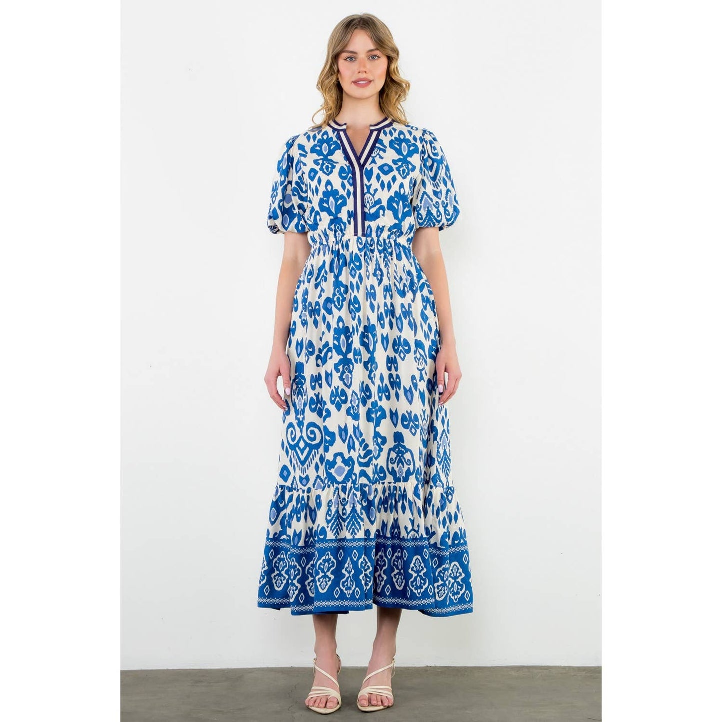 THML - Puff Sleeve Print Maxi Dress