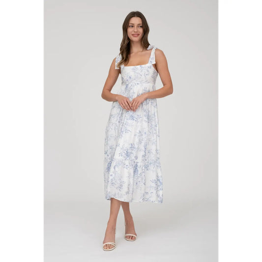 Blu Pepper Fruit Blossom Tiered Midi Dress - Blue