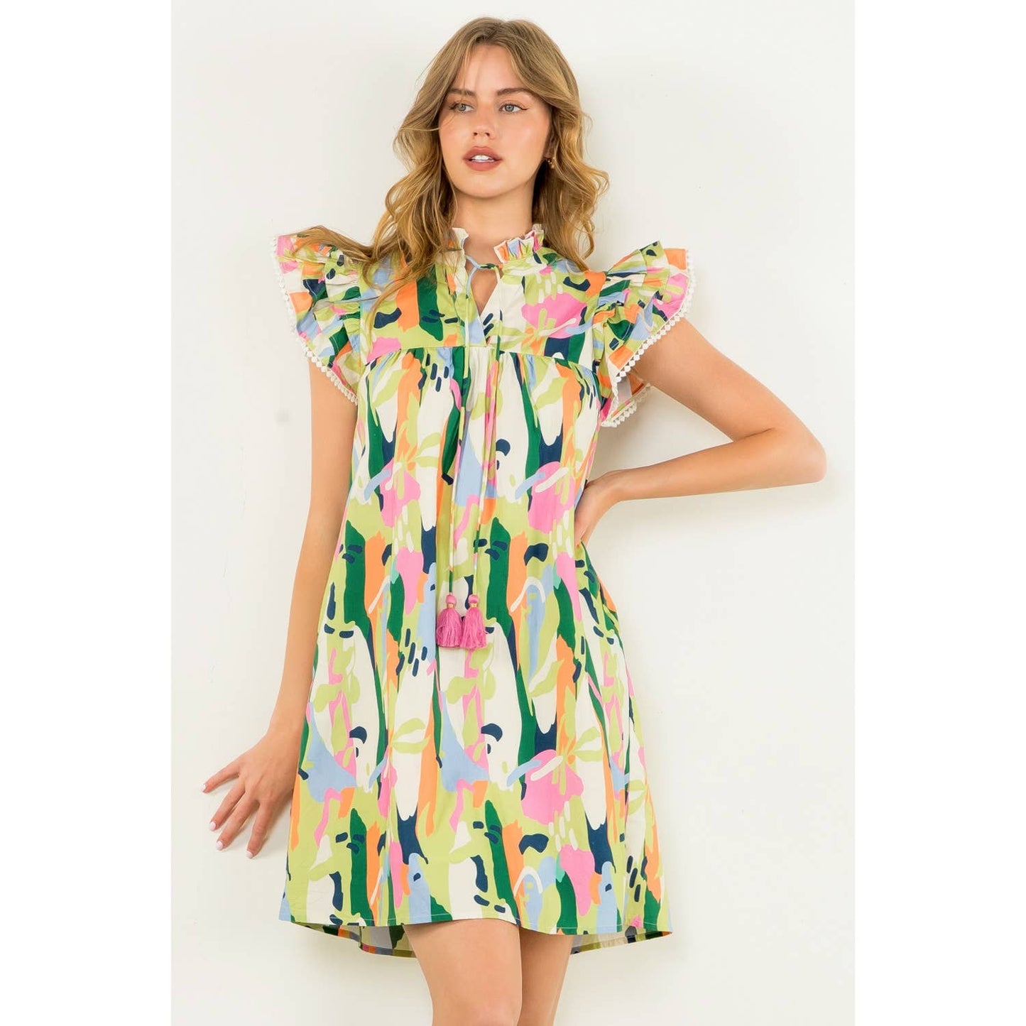 THML - Flutter Sleeve Multi Color Dress