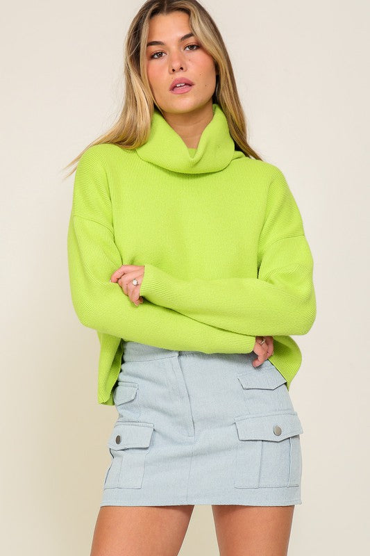 Light Green Knitted Turtleneck Sweater