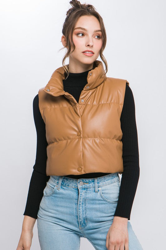 Faux Leather Puffy Vest