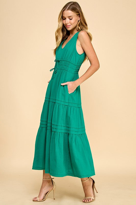 TCEC Sleeveless Elastic Waist Midi Dress