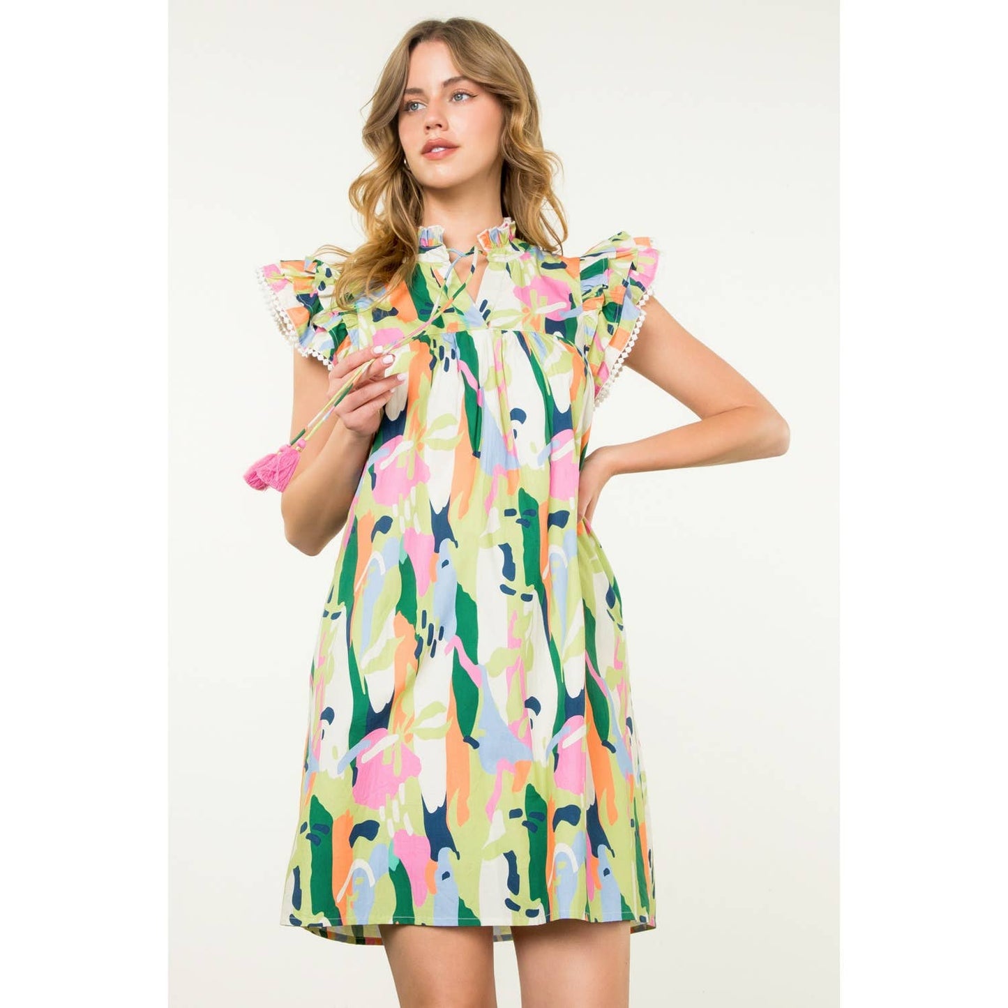 THML - Flutter Sleeve Multi Color Dress