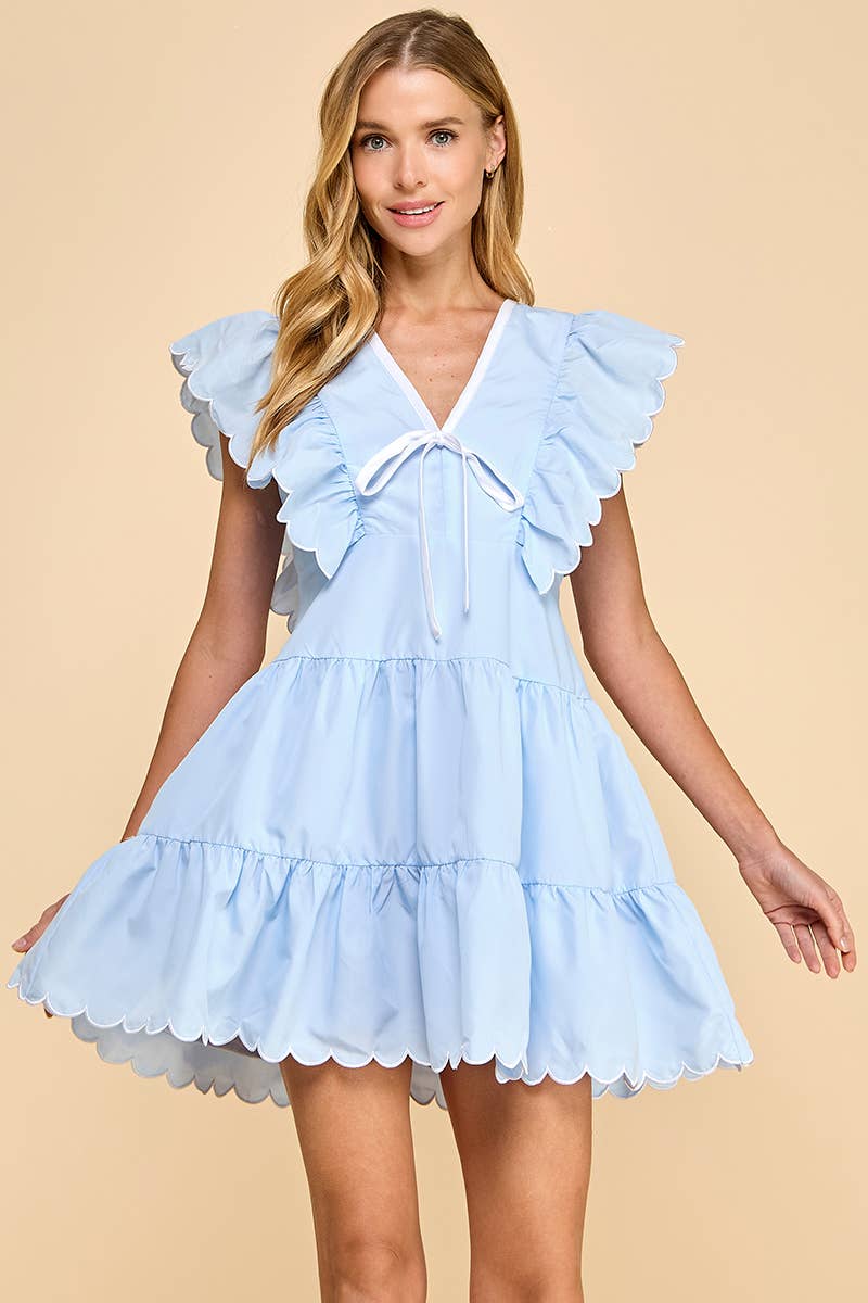 TCEC -Neckline Bow Detail Scalloped Dress