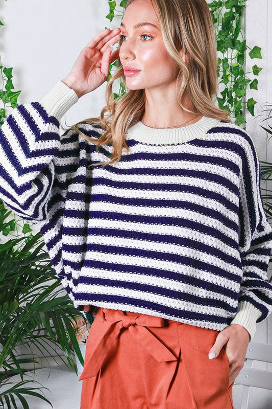 Striped Crochet Top - Navy