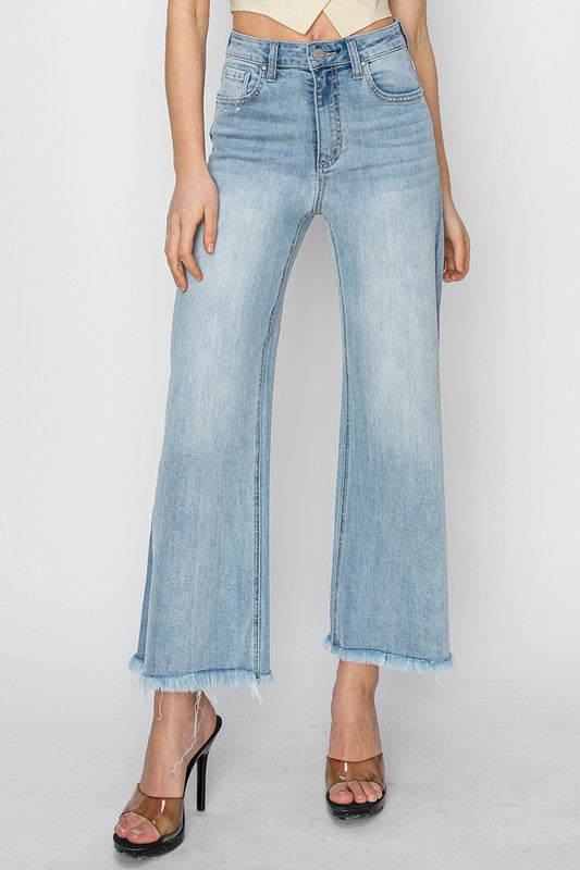 Risen High Rise Frayed Wide Jeans