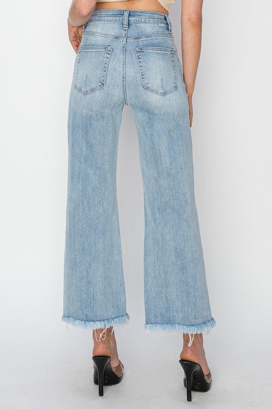 Risen High Rise Frayed Wide Jeans