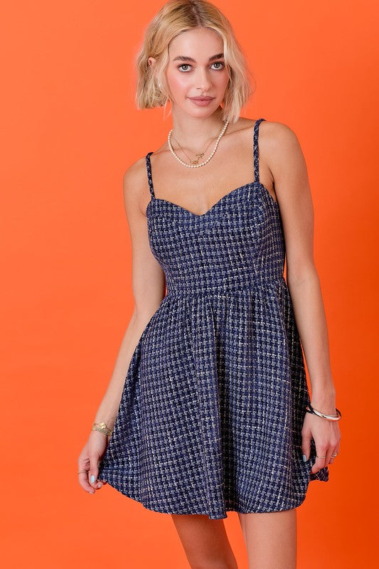 Sweetheart Neckline Tweed Dress