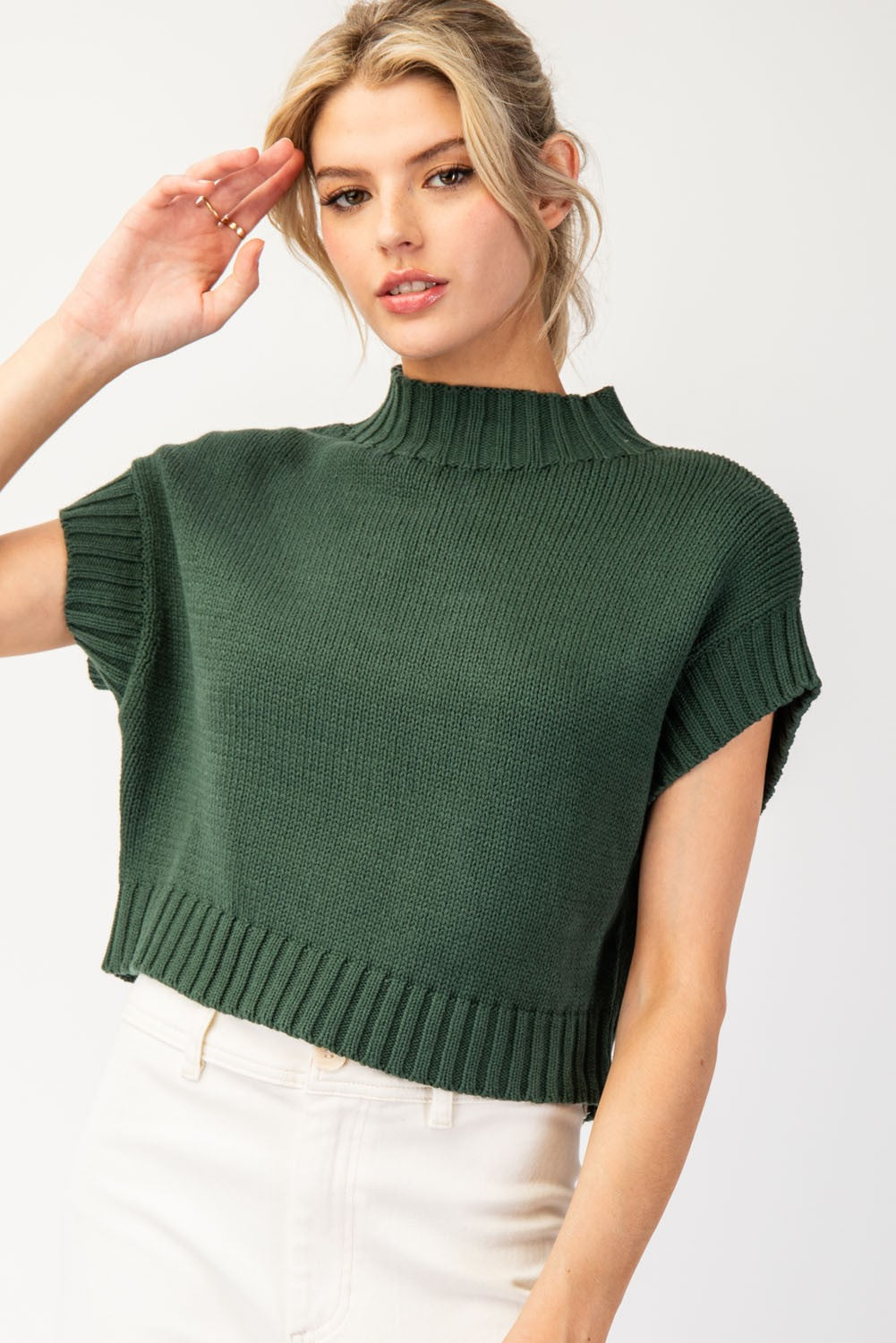 Mock Neck Sweater Top - Emerald