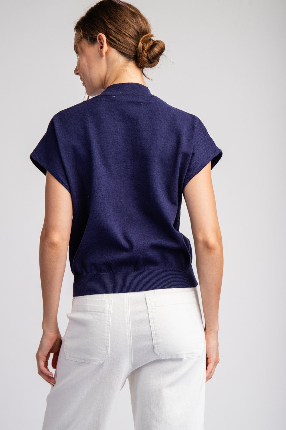 Mockneck Bow Top Sweater - Navy