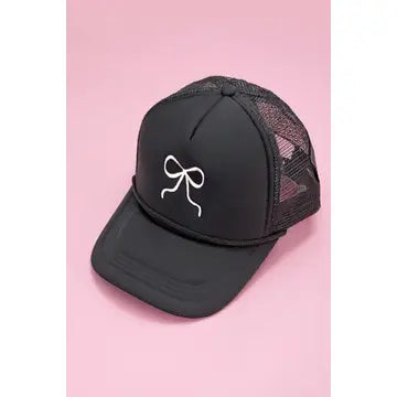 Embroidery Ribbon Bow Trucker Hat - Black