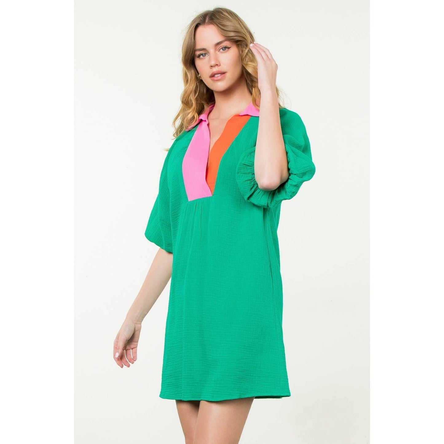 THML - Puff Sleeve V-Neck Dress